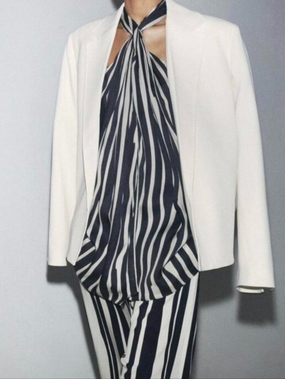 Sz S New Zara ZW Collection Ecru Viscose Blend Topstitched Blazer